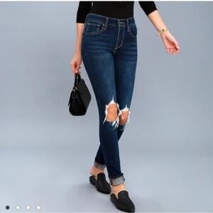 Levi's 721 High Rise Skinny Distressed Dark Blue Jeans